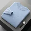 Tejidos 100% Lana Pura para Hombre, Grosor Extra, Cuello Alto Medio, Jersey Casual, Tejido Sencillo, Otoño e Invierno, Nuevo, Tejido de Cachemira