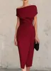 Vestido Plisado Cruzado Europeo y Americano 2026 de un Hombro con Cintura Ajustada, Elegante Vestido con Abertura para Banquetes y Uso Diario, Ropa de Mujer