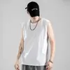 Chaleco deportivo de algodón para hombre Nuevo holgado cuello redondo camiseta interior juvenil moderno guapo todo partido color liso sin mangas camiseta