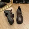 Zapatos de Cuero Negros de Estilo Francés con Plataforma Gruesa para Aumentar la Altura para Mujer, Nuevo Estilo Vintage Primavera 2026, Adecuados para Combinar con Faldas, Zapatos Mary Jane