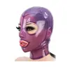 Máscara de Látex Fetichista 100% Látex Natural Capucha de Goma Morada Transparente Boca Abierta Ojos Adorno para la Cabeza Sexy