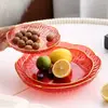 Nuevo plato de frutas Jinfu para uso doméstico en la sala de estar, plato de frutas con forma de flor, plato rojo festivo para inauguración de casa, bandeja de dulces, plato para snacks de Año Nuevo y frutas secas