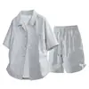 Conjunto Elegante de Dos Piezas de Camisa de Alta Gama con Mangas Cortas y Shorts para Hombre, Cardigan Fresco de Verano de Media Manga, Ropa Deportiva Casual