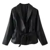 Moda europea y americana transfronteriza para mujer, diseño versátil, chaqueta de cuero elegante con cinturón