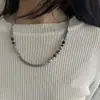 Colar Garg Estilo Nacional Vintage Design Original Olho de Tigre Avançado Simples Estilo Frio Corrente de Lã com Contas de Pedrinhas