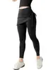 Pantalones y falda de dos piezas falsos de cintura alta con cordón para mujer, ligeros, levantamiento de cadera, ajustados, anti-exposición, elásticos, para entrenamiento de Pilates, pantalones de fitness