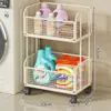 Cesta de ropa sucia para dormitorio lavabo estante de almacenamiento de detergente para ropa de doble capa de pie carrito para huecos de baño estante de almacenamiento para baño