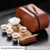 Traje de juego de té kung fu de viaje de jade de grasa de oveja, tetera portátil de una olla y cuatro tazas, tetera para coche y exteriores, traje de regalo hecho a mano