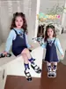 Vestido de Niña Otoño 2025 Nuevo Elegante Cuello Academia Infantil Conejo Policía Falso Dos Piezas Moda Vestido de Princesa