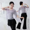 Top de Gasa Rítmico de Danza Clásica Mangas de Vuelo de Ballet Top de Danza Ropa de Práctica de Danza China Fluida Traje Elástico para Actuación de Figura
