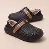 Chinelos Perfurados Birkenstock Retrô Francês Feminino Outono Inverno Quente Solado Macio Roupa de Casa Uso Externo Fivela Chinelos de Algodão com Pelúcia Impermeável