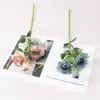 Flor de rosa de seda francesa de 3 cabezas suave, arreglo floral de firma de boda de nicho, decoración suave para jarrón de sala de té con flores artificiales