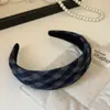 Diadema Plisada de Canalé a Cuadros Coreana para Mujer, Moda de Alta Gama, Diadema de Corona Alta, Accesorio para el Cabello, Nuevo Estilo Goma para el Cabello