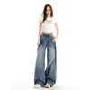 Novos jeans de outono e inverno com design de nicho retrô americano, com tachas, cintura alta e perna larga para mulheres, calças retas soltas e relaxadas