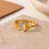 Anillo Cruzado de Acero Inoxidable Chapado en Oro de 18 Quilates, Estilo Nuevo Europeo y Americano, para Mujer, Versátil para el Uso Diario, Joyería de Anillo Abierto Simple y a la Moda