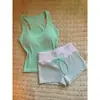 Pijama de tirantes verde de estilo fresco y sencillo para mujer, shorts de verano a rayas con copas en el pecho, ropa para casa, conjunto deportivo, se puede usar en exteriores