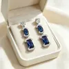 Pendientes de moda geométricos de bloque transfronterizos con borlas, estilo largo, incrustados de diamantes, pendientes de piedras preciosas de colores de diseñador para fiestas nocturnas y bodas de novia