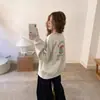 Sudadera Blanca Gris Creativa de Corazón Cuello Redondo para Mujer 2025 Otoño e Invierno Nueva de Terciopelo Estilo Preppy Holgada Perezosa Chaqueta