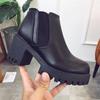 Outono e Inverno Novas Botas Martin Europeias e Americanas Femininas Bico Redondo Solado Grosso Salto Grosso Salto Alto Elástico Lateral Emendado Botas Curtas Femininas Dropshipping