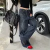 Jeans anchos de pierna ancha lavados con estampado de bambú estilo retro americano, color Naranja Juvenil # para mujer, corte holgado, adelgazantes, modernos, versátiles, pantalones de largo hasta el suelo