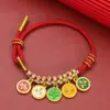 Pulsera tejida a mano de Xizang con Nudo de Flor de Melocotón de la Fortuna de Cinco Vías, Cuerda Multicolor Estilo Étnico, Pulsera de Cuerda Roja de la Montaña Wutai