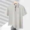 Versátil Camisa Polo Nueva de Verano Delgada para Hombre Casual de Negocios Cuello Solapa Camiseta de Manga Corta de Seda de Hielo Top de Color Sólido