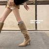Botas Populares de Pelo Estilo Perezoso Gamuza Otoño e Invierno 2025 Punta Fina Tacón de Aguja Botas Altas Sueltas para Mujer Talla Grande 41