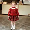 Conjunto de Suéter para Niña para Otoño e Invierno, Nuevo Cárdigan de Punto Jacquard, Falda a Cuadros Estilo Coreano para Bebé Niña, Vestido Suéter de Moda