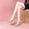 Sandalias de Tacón Super Alto con Pedrería Plateada para Mujer de Piel Genuina Punta Cuadrada Impermeables Plataforma Modelo Pasarela Banquete Tacón Grueso Tacones Altos