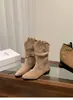 Botines botas Martin de buen aspecto tacón grueso 2026 media pantorrilla caqui otoño holgados botas de tacón súper alto mujer nuevo