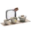 Juego de té de viaje al aire libre con taza exprés de ceniza de planta de conejo de laurel dorado pintado a mano, portátil, una olla, dos tazas, juego pequeño de cerámica