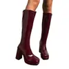 Botas Quadradas de Couro Moda Feminina 2026 Nova Coleção Primavera/Outono Altura Aumentada Solado Grosso Salto Bloco Versátil Botas Longas