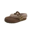 Chinelos de Pelúcia Camélia Retrô para Mulheres 2026 Novo Inverno Solado Grosso Quente Tira Única Bico Fechado Chinelos Birkenstock