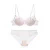 Lencería estilo francés para mujer, satén de algodón fino sexy con ribete de encaje de pestañas, sujetador push-up suave con aros para busto pequeño
