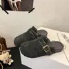 Sandalias de lana tipo slip-on con suela gruesa para mujer, nueva colección otoño/invierno 2026, estilo slip-on, adecuadas para usar al aire libre, suela gruesa, gris, fieltro, estilo Birkenstock