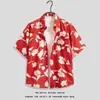 Camisa Roja de Manga Corta con Estampado Floral Integral para Hombre, Camisa Floral Casual Suelta de Calle de Moda para Pareja, Camisa Fina de Manga Corta