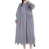 Vestido Largo Bordado de Manga Larga Estilo Mori Girl Japonés para Mujer, Vestido Largo Elegante Simple Artístico de Cuello Redondo Ajustado para Mujer