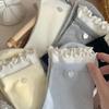 Calcetines de Doble Capa con Volantes y Botón de Corazón Frescos y Versátiles para Mujer, Calcetines de Algodón Sin Costuras de Media Pantorrilla Estilo Japonés de Moda