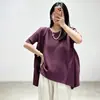 Miyake Alta Calidad para Mujer Camiseta Top Holgado de Manga Corta Plisado Cuello Redondo Dobladillo Irregular Cubre todo Estilizante Temperamento