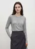 Camiseta de manga comprida com gola redonda, espessa, em mistura de lã Lyocell Tencel para mulheres, camada base justa para outono e inverno, adequada para usar como camada interna ou externa