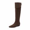 Botas Longas de Cano Alto de Couro Bovino Pretas da Moda 3,5cm 2026 Novo Estilo Outono e Inverno Botas de Equitação de Bico Quadrado com Solado Plano até o Joelho para Mulheres
