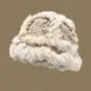 Nuevo Sombrero de León Danzante Hecho a Mano de Piel de Conejo para Mujer, Sombrero de Felpa Cálido Adelgazante para el Rostro de Invierno, Sombrero de Pescador Grueso Cálido Protector de Orejas