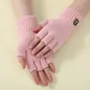 Luvas de Lã Tricotadas Masculinas e Femininas Transfronteiriças com Etiquetas, Luvas de Dedo Quentes e à Prova de Frio para Uso Externo, Luvas sem Dedos Personalizadas