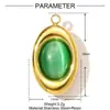 Colgante Redondo Retro de Piedra Natural para DIY en Acero Inoxidable Collar Cuadrado de Perla Cangrejo para Mujer Colgante de Joyería de Acero de Titanio