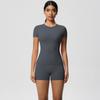 Camiseta de manga corta ajustada y desnuda de estilo europeo y americano, ropa de yoga, pantalones cortos de cintura alta y secado rápido, traje deportivo para correr y fitness para mujer.