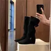 Botas Altas Femininas 2025 Novas de Outono Retrô Versáteis com Aumento Interno de Altura, Botas Plataforma com Fivela de Cinto, Botas de Montaria Altas Emagrecedoras