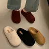 Otoño e Invierno Más Terciopelo Estilo Coreano 06 Simple Nuevo Lana de Cordero 2 Pantuflas de Piel Pantuflas de Exterior Pantuflas de Algodón sin Cordones para Mujer