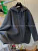 Moletom com Zíper Parcial e Capuz Espesso Plus Size 300 Jin Feminino Outono Inverno Solto Oversized Color Block Camada Interna Roupa de Fora