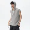 Colete com Capuz Xadrez Americano Falso de Duas Peças para Homens e Mulheres, Camiseta Sem Mangas de Verão Fina com Senso de Design, Colete Casual para Uso Externo