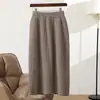 Saia midi 100% lã com estampa de flor de pessegueiro, padrão de losango macio e liso, corte justo, cintura alta, elegante saia de lã